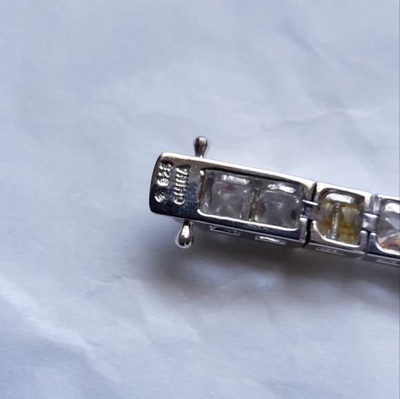 Sterling Silver Bracelet w/ White & Yellow CZ - Picture 4 of 5